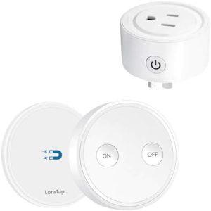 LoraTap Mini Remote Control Outlet Plug Adapter, 656ft Range Wireless Light Switch for Household Appliances, No Hub Required, 10A/1100W, White